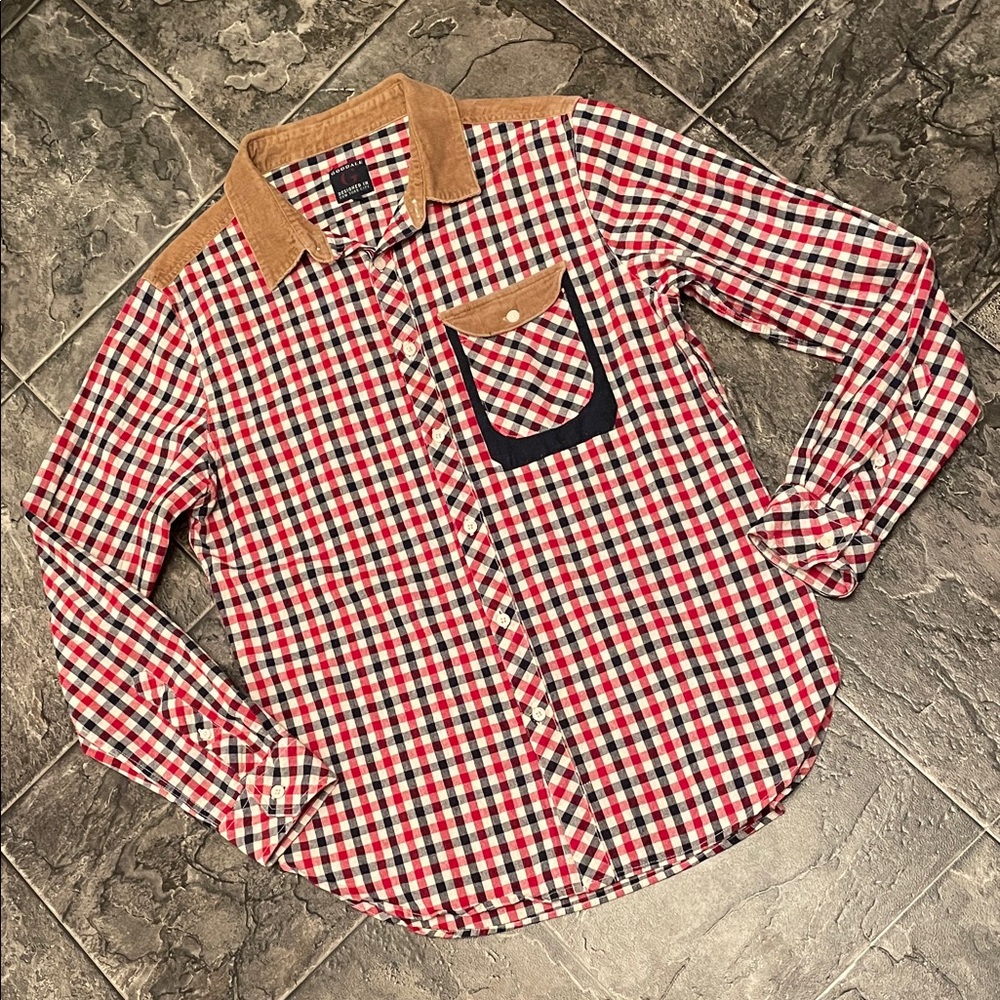 GOODALE Checkered Shirt w Corduroy Details Cottagecore Coastal Country Western